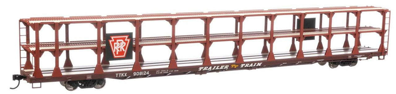 Walthers 910-8215 HO PRR 89' Flatcar w/Tri-Level Open Auto Rack #908124 - RTR