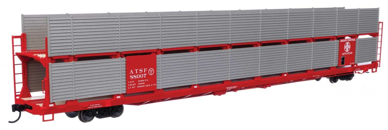Walthers 910-8101 HO ATSF 89' Flatcar w/ Bi-Level Shielded Auto Rack RTR #88007