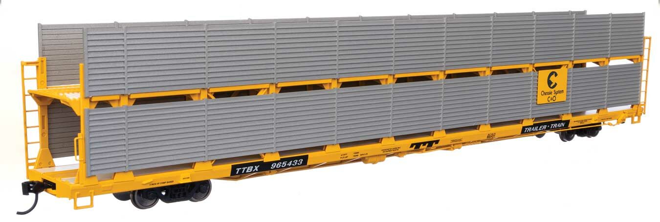 Walthers 910-8106 HO C&O 89' Flatcar w/ Bi-Level Shielded Auto Rack RTR #965433