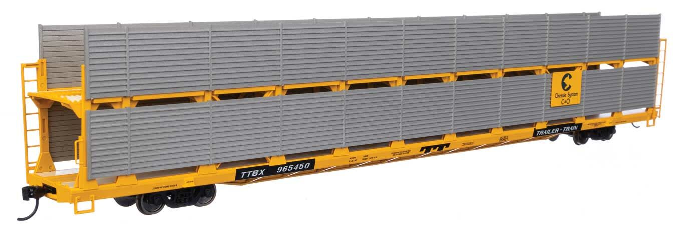Walthers 910-8107 HO C&O 89' Flatcar w/ Bi-Level Shielded Auto Rack RTR #965444