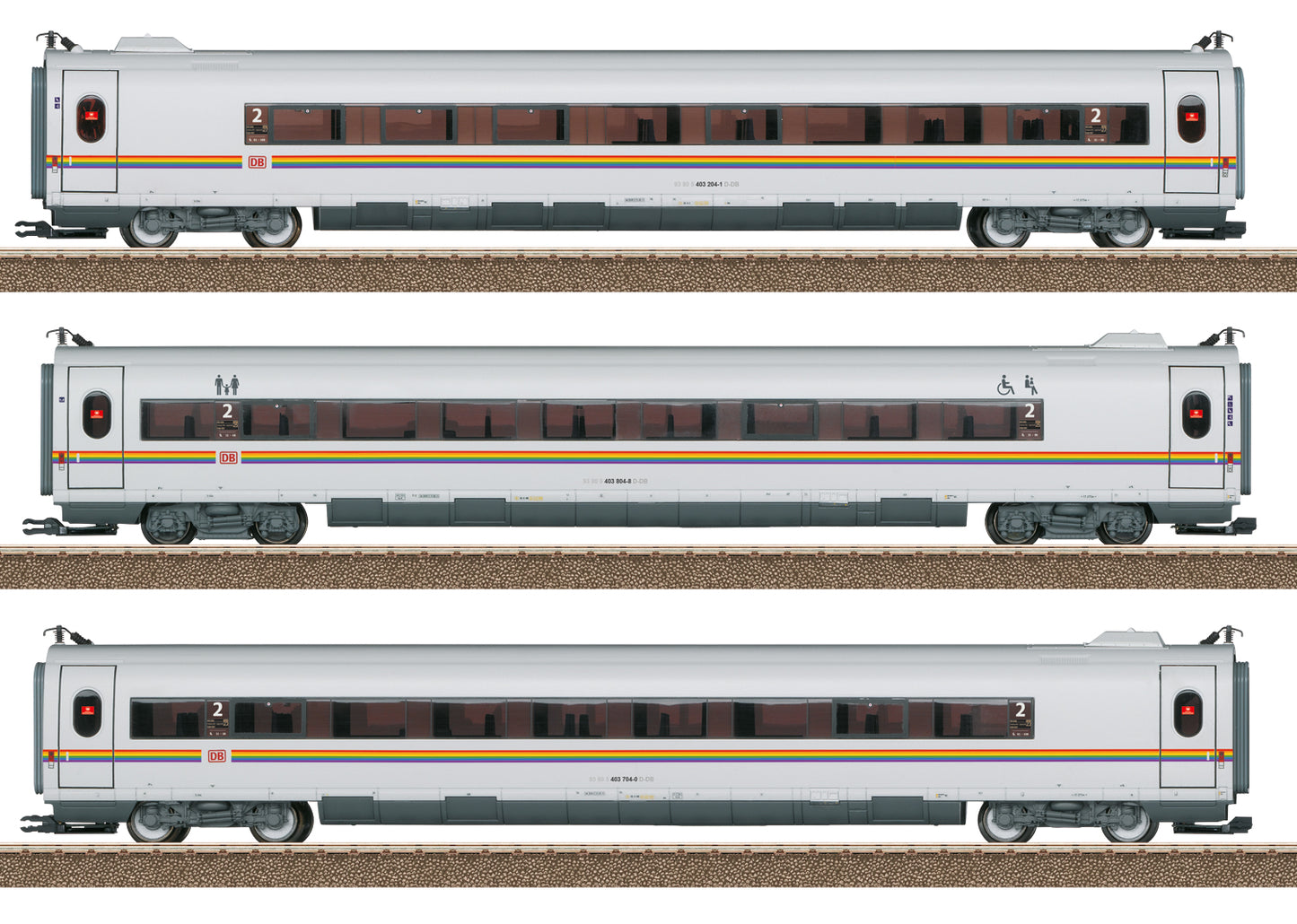 Trix 23391 HO German Railroad Inc. ICE3 Railbow Era VI Passenger Car (Set of 3)