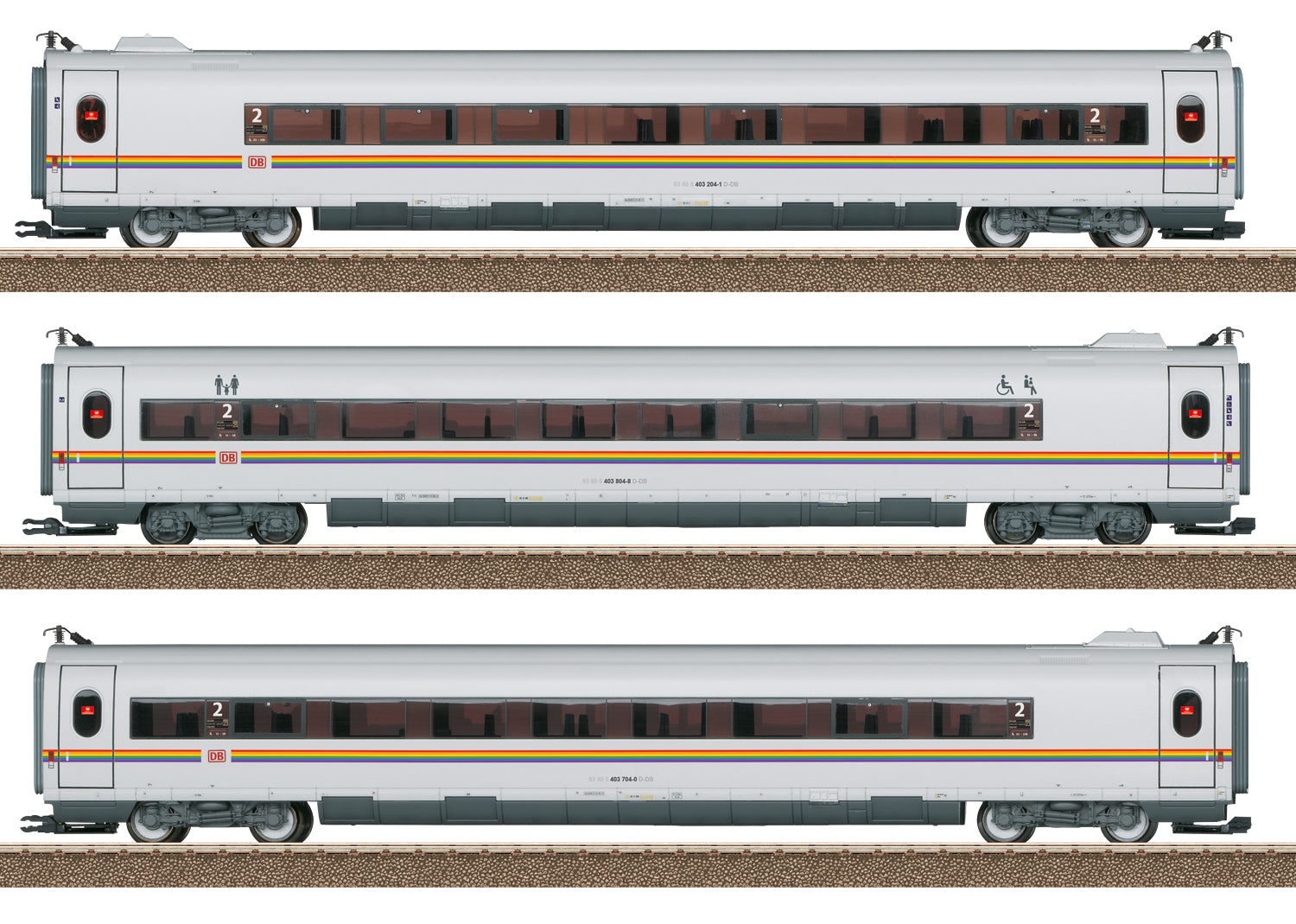 Trix 23391 HO German Railroad Inc. ICE3 Railbow Era VI Passenger Car (Set of 3)