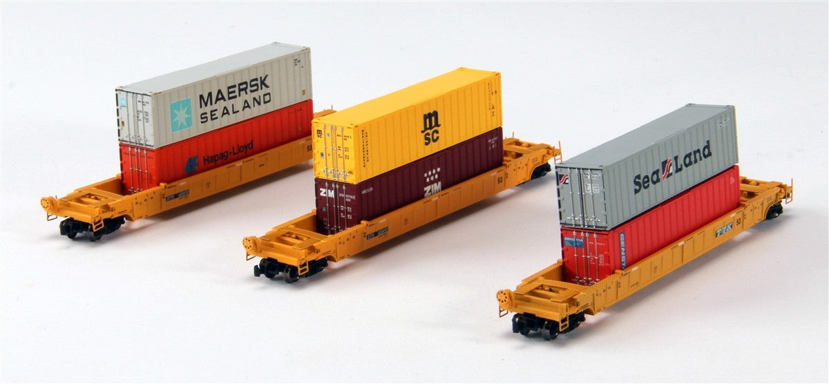 American Z-Line 90601-4 Z Scale DTTX 3-Unit Well Car Set w/Containers