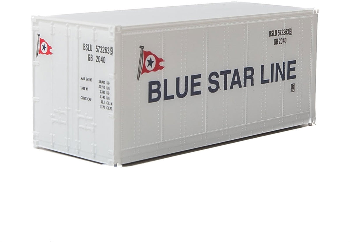 Walthers 949-8661 HO Blue Star Line 20' Smooth-Side Container Ready to Run