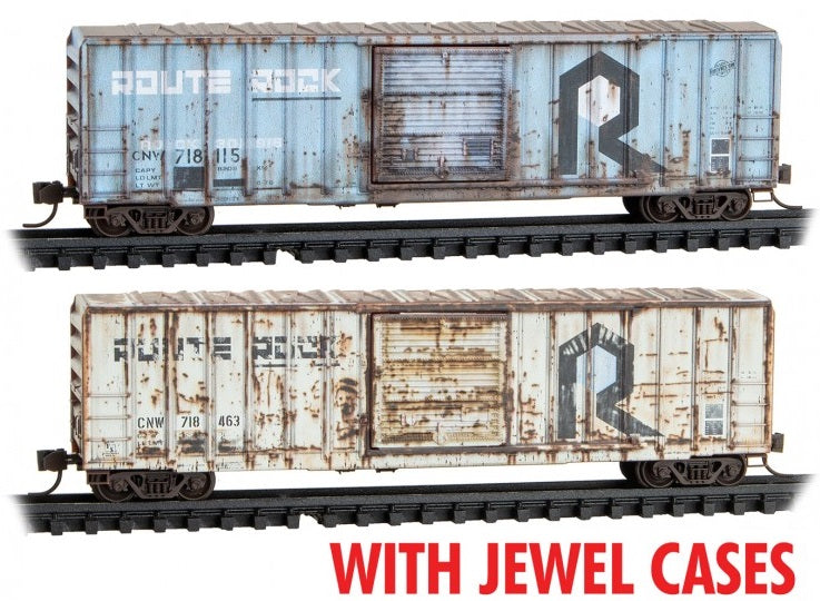 Micro-Trains 98305043 N CNW 50' Weathered Boxcar with Jewel Case (Pack of 2)