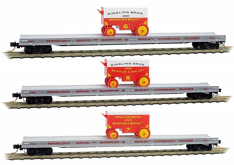 Micro-Trains 99301400 N Ringling Bros 70' Flatcar w/Wagon (Set of 3)