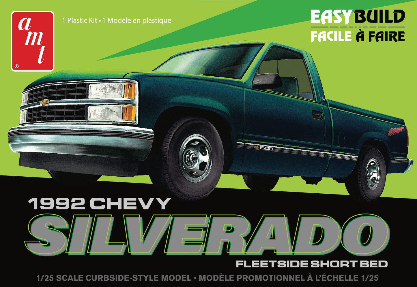 AMT 1408 1:25 1992 Chevrolet Silverado Shortbed Fleetside Pickup Easy Build Kit