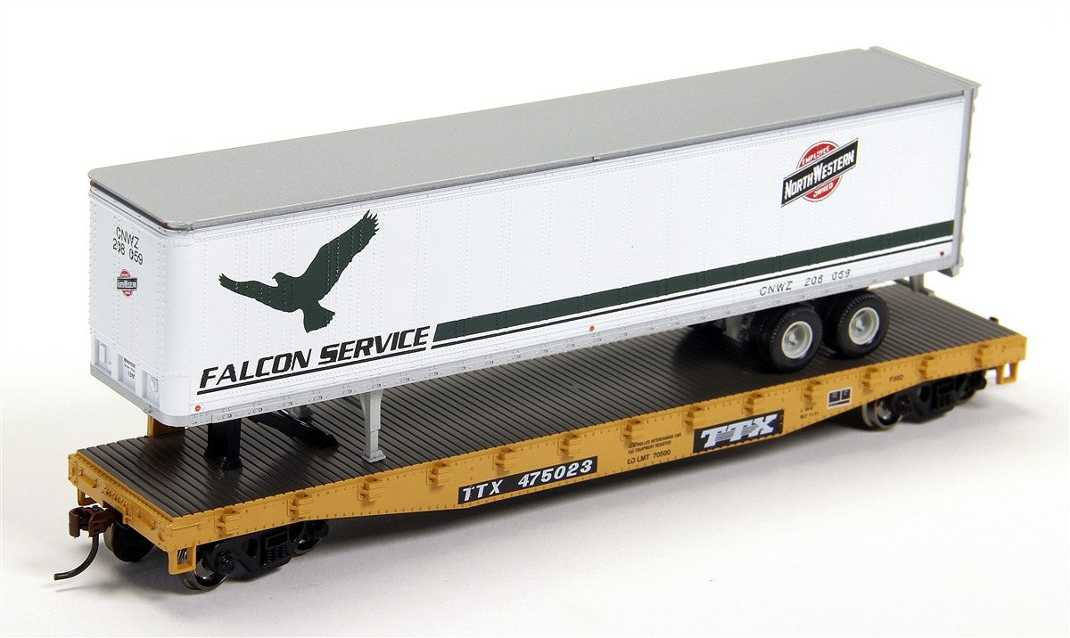 Athearn 29295 HO TTX/Chicago and Northwestern (Falcon) 50' Flat w/45' Trailer,