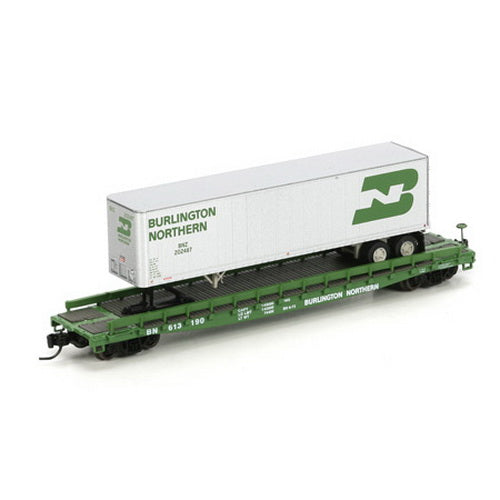 Athearn 17333 N Burlington Northern 53' GSC TOFC Flat with 40' Trailer #613190
