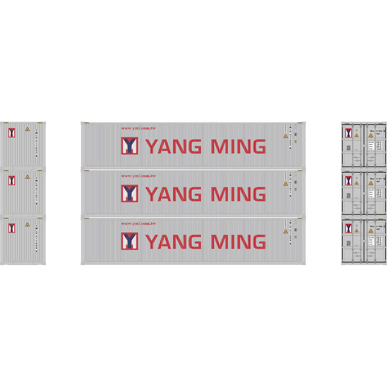 Athearn 17390 N Yang Ming/New 40' Corrugated Low-Cube Container (Pack of 3)
