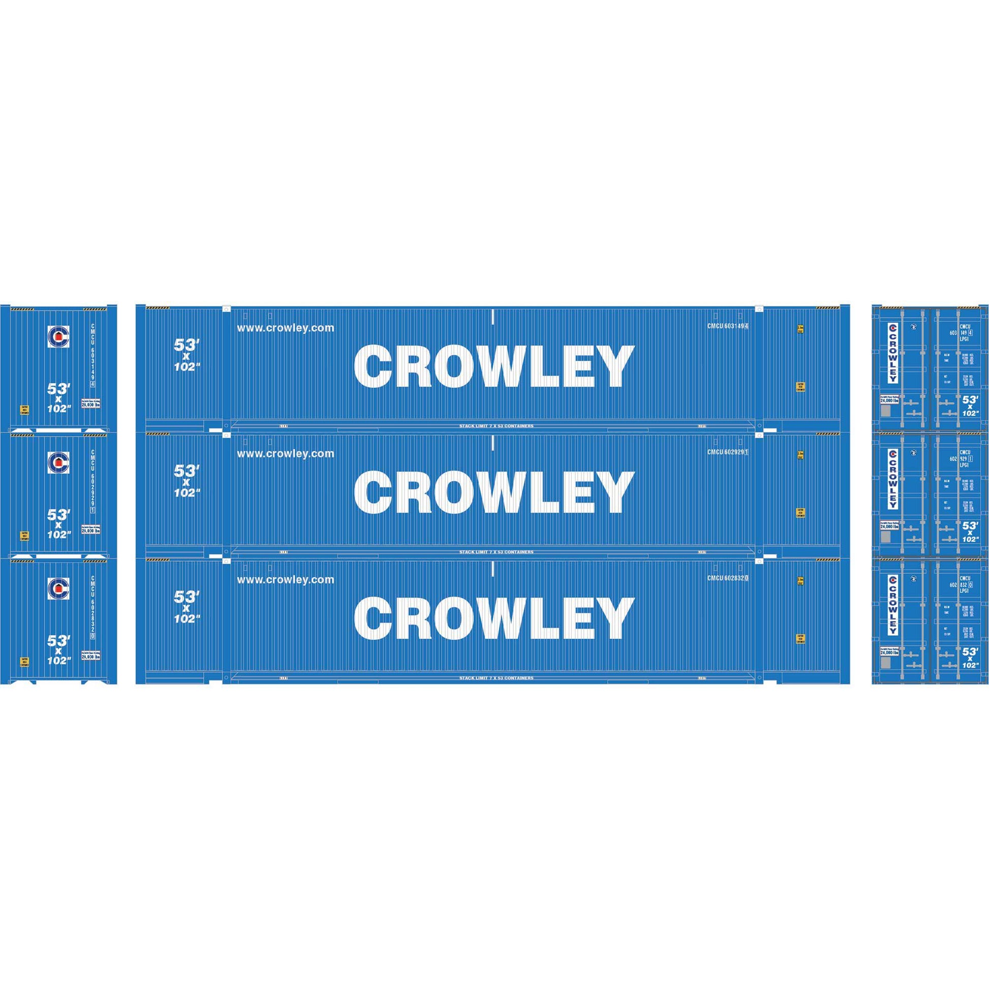 Athearn 28994 HO Crowley 53' Jindo Intermodal Container Ready-To-Roll(Set of 3)