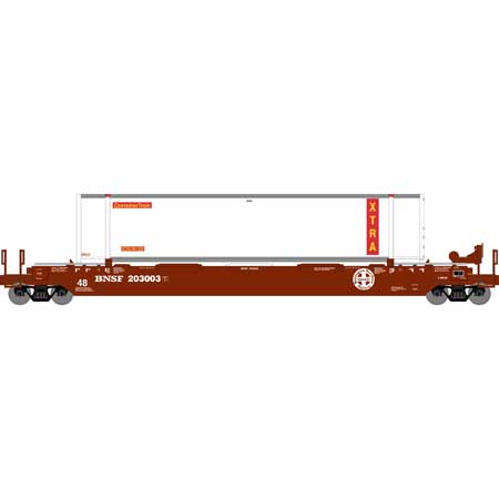 Athearn 7438 HO BNSF RTR 48' Husky Stack Well Car with XTRA Container #203003