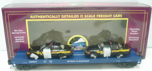 MTH 20-98547 O Gauge Detroit & Mackinac Flat Car with 2 Ford Police Cars #512