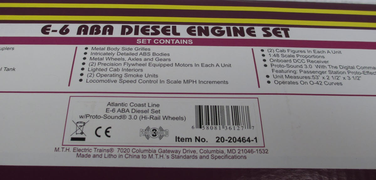 MTH 20-20464-1 ACL E-6 ABA Diesel Engine Set With PS 3.0 #522/523/750-B
