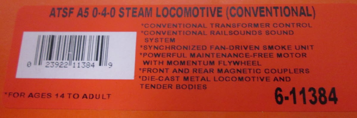 Lionel 6-11384 AT&SF Conventional Scale 0-4-0 Steamn Switcher #2301