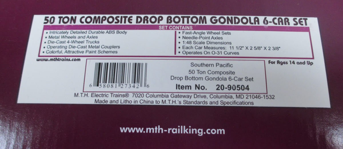 MTH 20-90504 O SP 50 Ton Composite Drop Bottom Gondola Car Set (Set of 6)