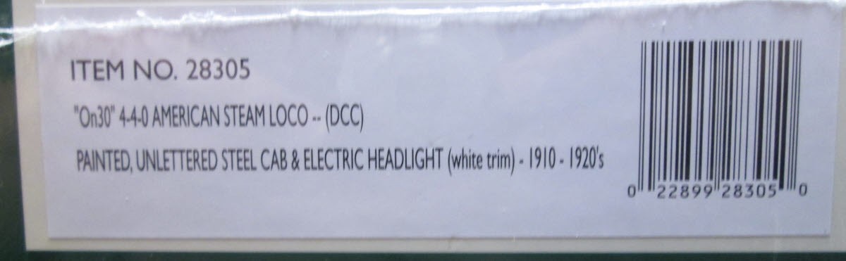 Bachmann 28305 On30 Painted & Unlettered 4-4-0 American Steel Cab w/DCC Loco