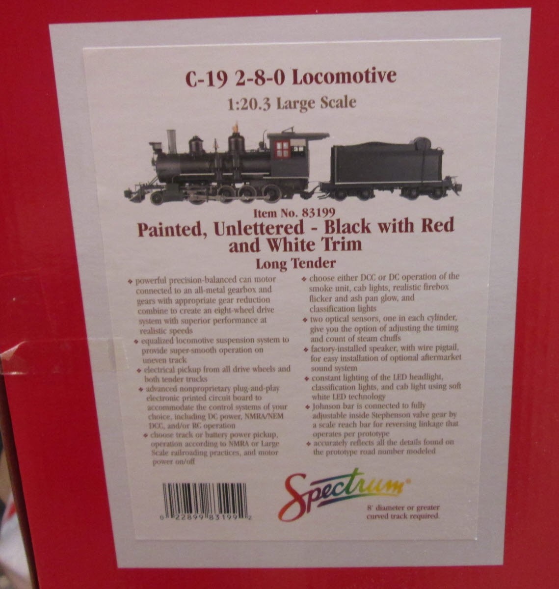 Bachmann 83199 G Undecorated Class C-19 2-8-0 Steam Locomotive w/Long Tender
