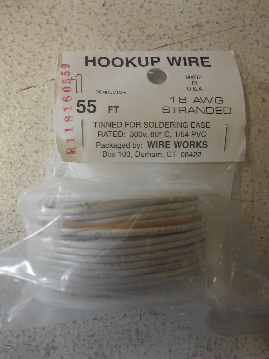 Wire Works 118160559 18 Guage 55' 1 Conductor White Wire
