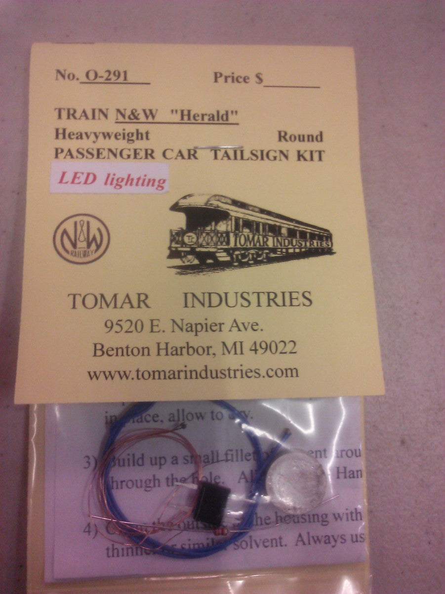 Tomar Industries 291 HO N&W Passenger Car Tailsign Kit