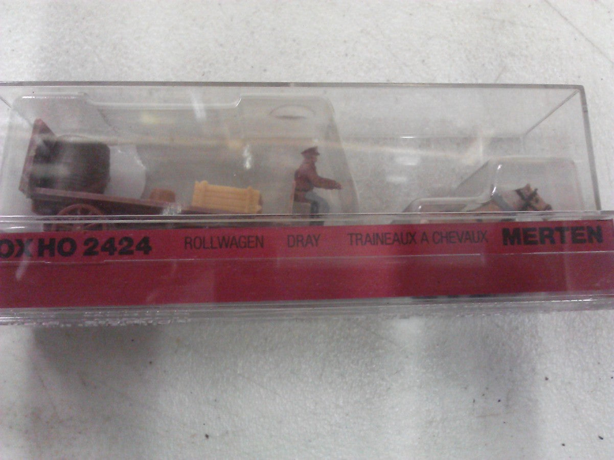 Merten 2424 1:87 HO Horse Drawn Wagon with 2-1:87 HOrse Team and Figure