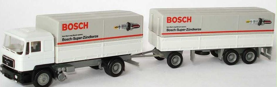 Herpa 859142 HO Bosch MAN F90 Lorry Flatbed Tarp Trailer