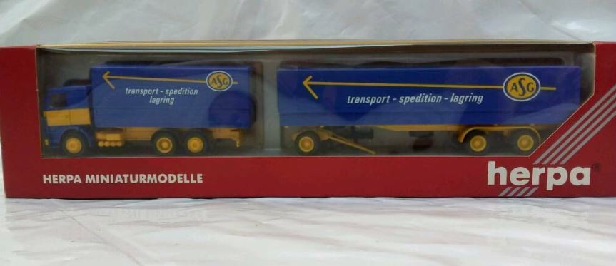 Herpa 140652 HO ASG Scania 142 V8 Gigaliner Truck Trailer in Blue