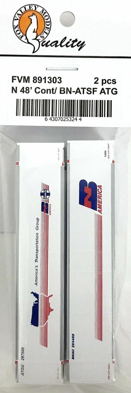 Fox Valley Models 891303 N BN ATSF ATG 48' Smooth Container (Pack of 2)
