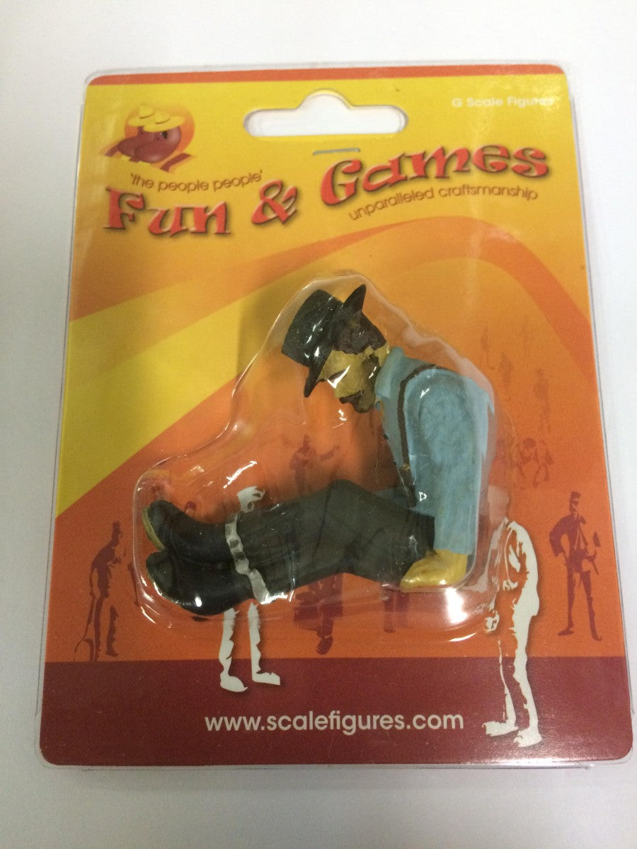 F&G GLOG15A Handpainted G Scale Tired Sitting Man wth Blue Shirt Figure