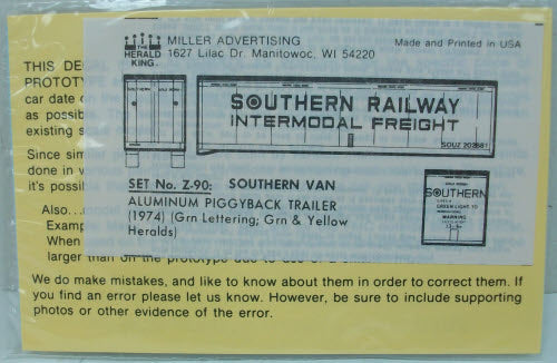Herald King Z-90 HO Scale Southern Scale Decals