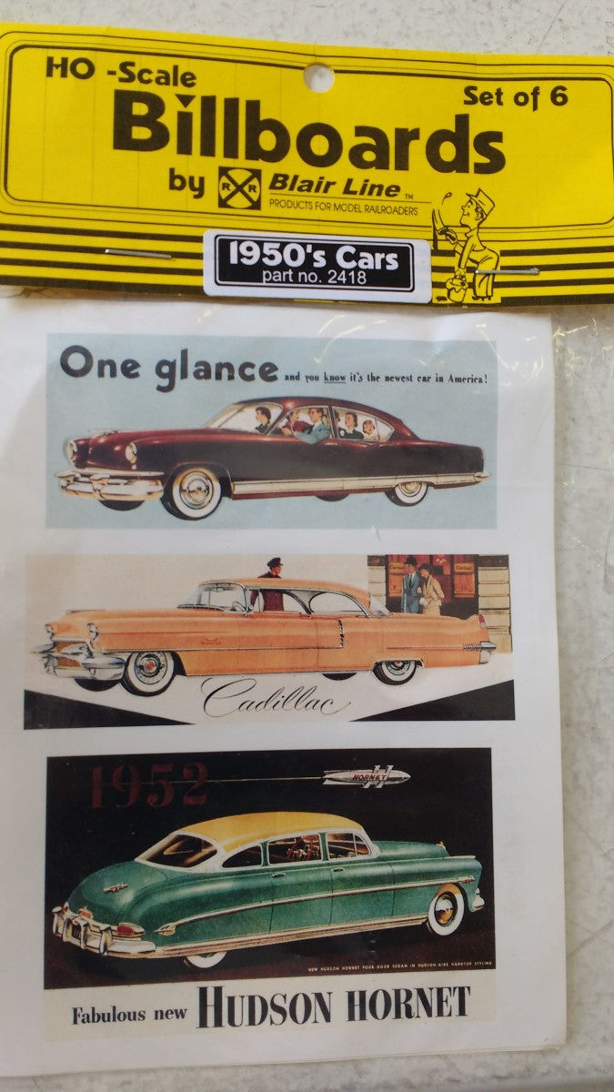 Blair Line 2418 HO 1950's Car Billboard Inserts (6)