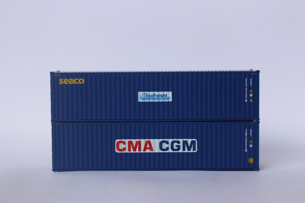 JTC Model Trains 405811 N CMA CGM & SEACO 40' HC Container Mix Pack (Pack of 2)