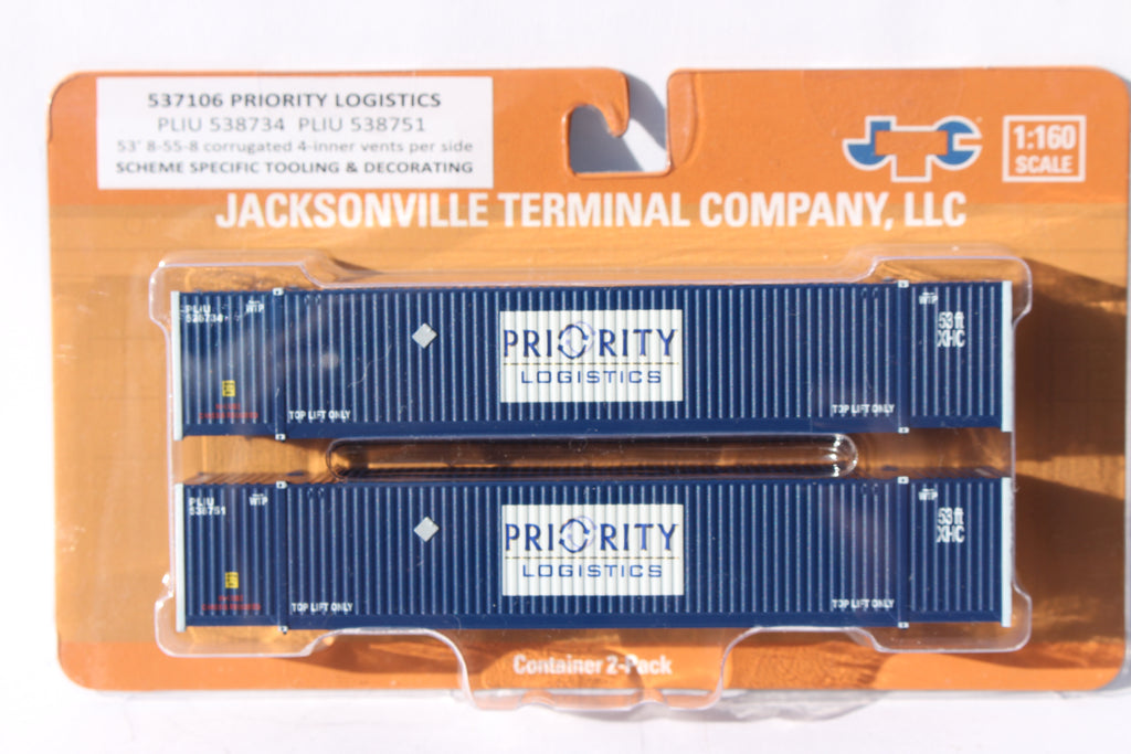 JTC Model Trains 537106 N Priority Logistics 53' High Cube Container (Set of 2)