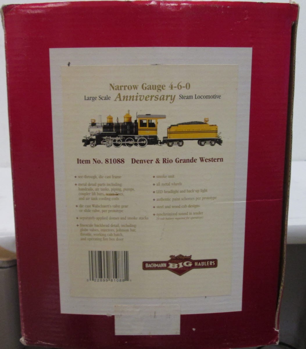 Bachmann 81088 D&RGW 10th Anniv. 4-6-0 Steam Locomotive & Tender