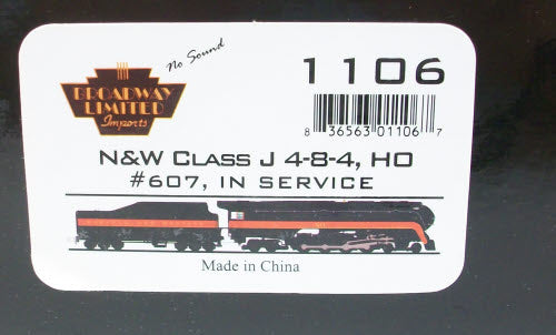 Broadway Limited 1106 HO N&W Stealth Class J 4-8-4 Steam Locomotive #607