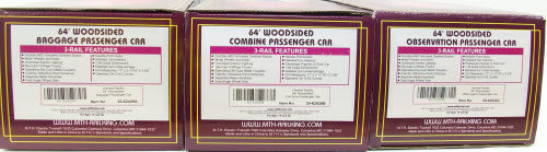 MTH 20-62028 O Central Pacific 64' Woodsided Passenger Add-On Set (Set of 3)