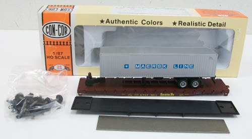 Con-Cor 0001-009170 HO 54' ATSF Flatcar w/Trailer Kit