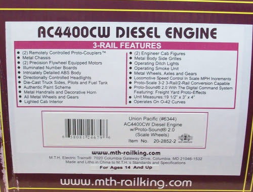 MTH 20-2852-2 Union Pacific AC4400cw Diesel Engine w/PS 2.0 #6344