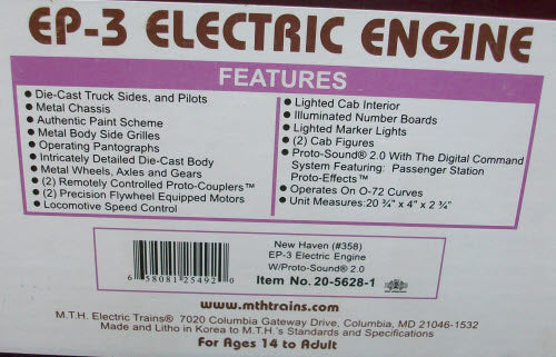 MTH 20-5628-1 New Haven EP-3 Electric Locomotive w/Proto-Sound 2.0 #358