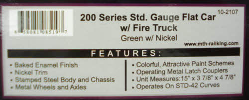 MTH 10-2107 200 Series Standard Gauge Flatcar with Fire Truck