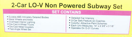 Upgrade R/C 30-2758-3 Metropolitan LO-V 2-Car Subway Set