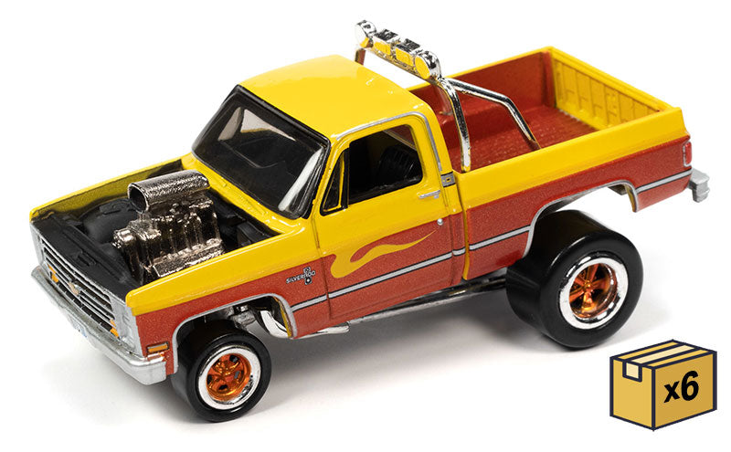 Johnny Lightning JLSP228-A-CASE 1:64 1985 Chevrolet Silverado Yellow (Pack of 6)