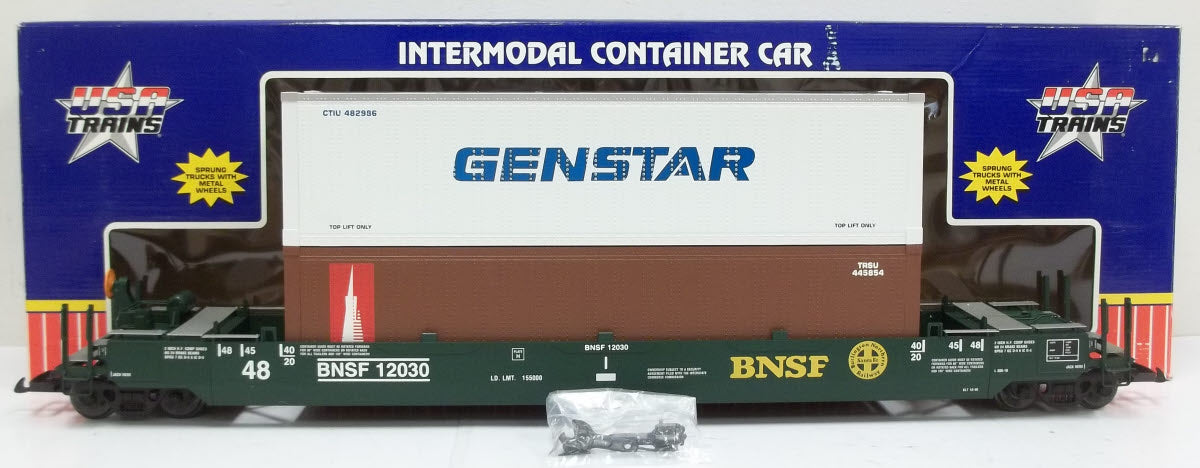 USA Trains R17123 G Scale BNSF Gunderson Husky Stack Car w/ Containers#12030