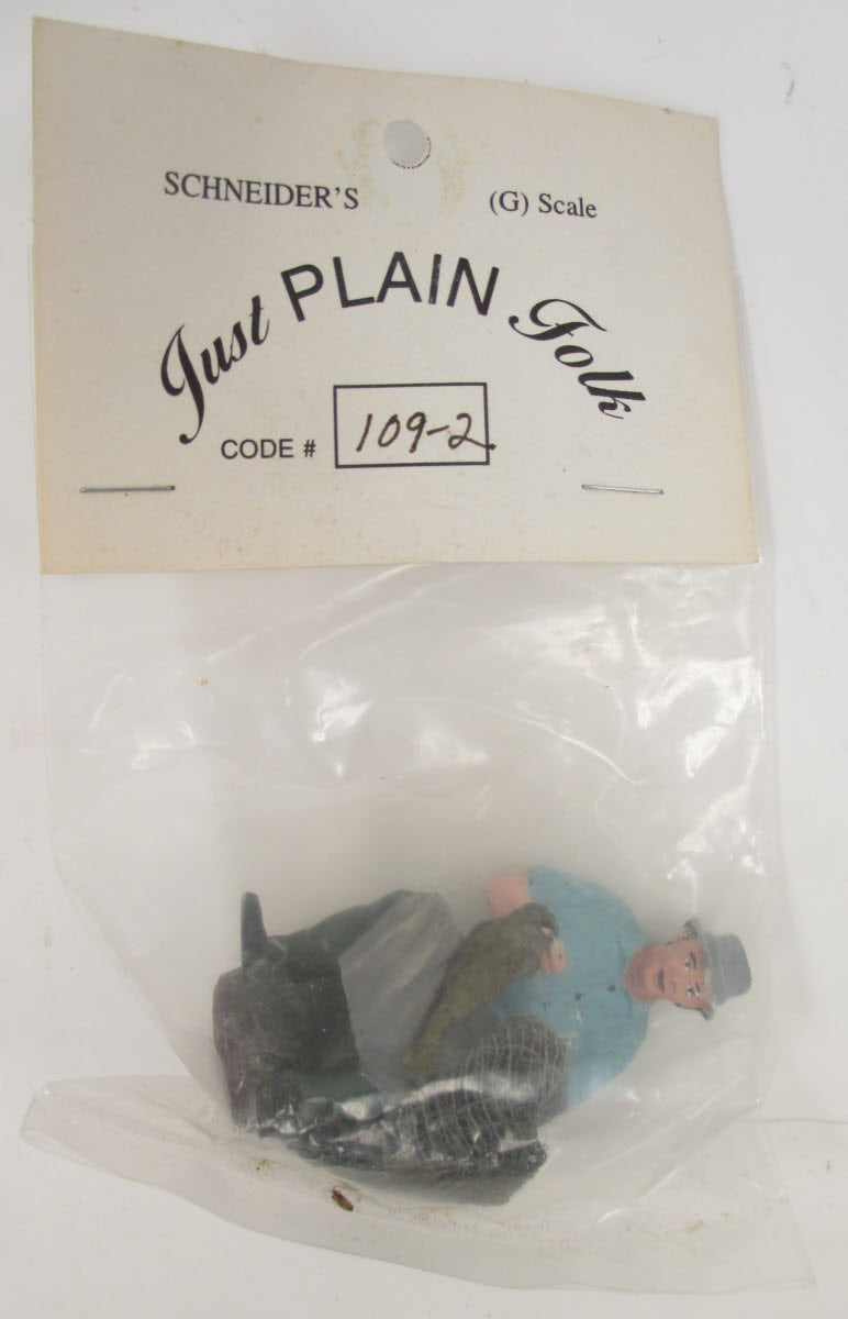 Just Plain Folk 109-2  G Scale Man With Gray Hat Catching Fish Painted Figure