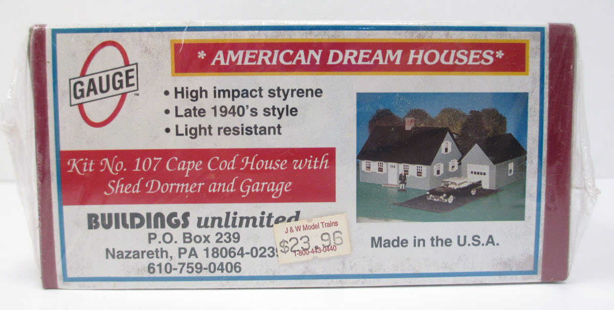 Building Unlimited 107 O Scale Cape Cod House with Shed Dormer & Garage