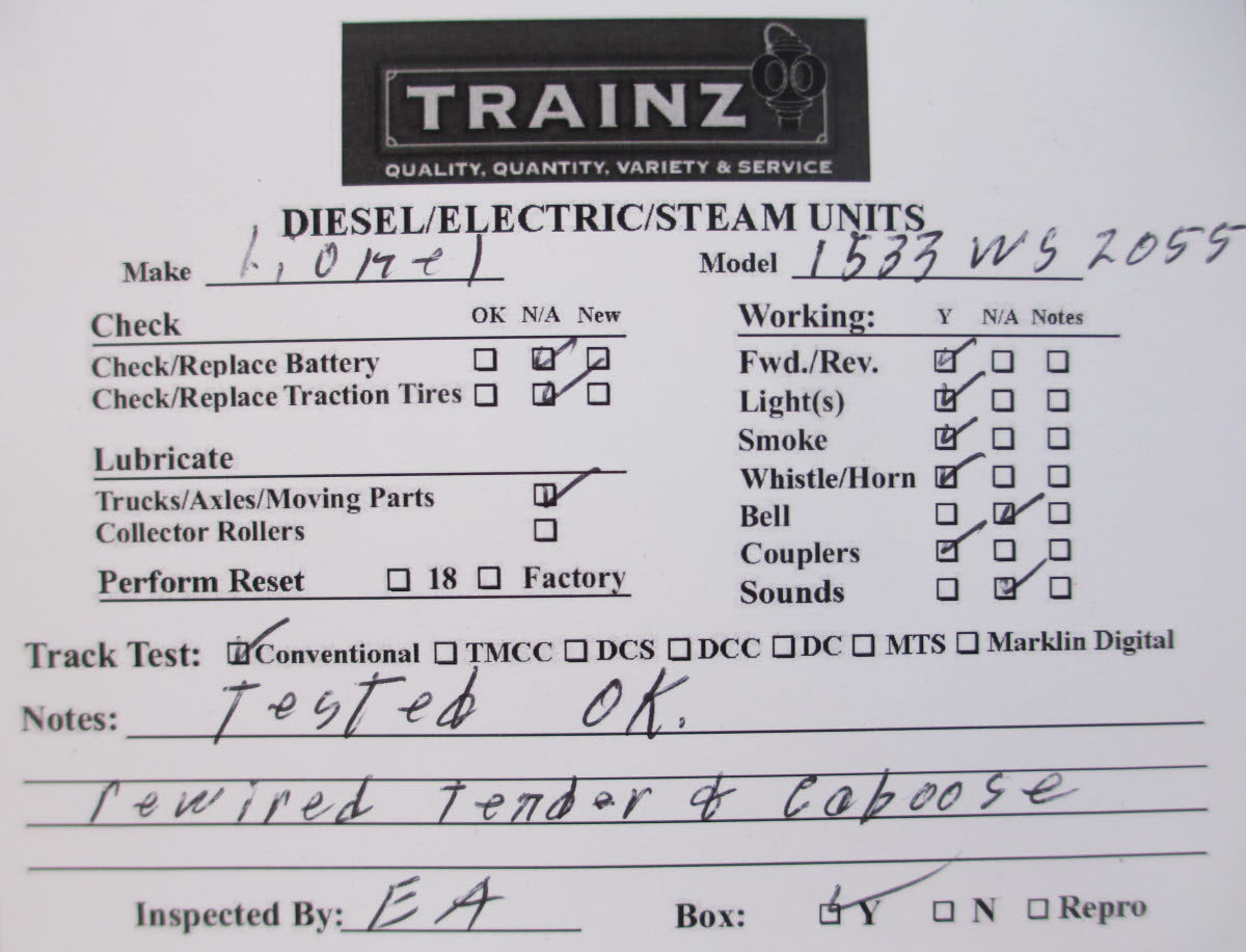 Lionel 1533WS Vintage O 2055 Freight Hauler Set w/6026W,3562,6436,6465,6357