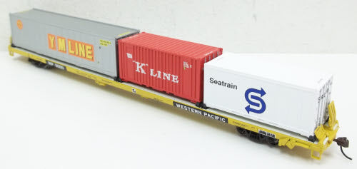 Athearn 74212 HO Western Pacific 85' All Purpose Flat Car W/3 Containers # 9000