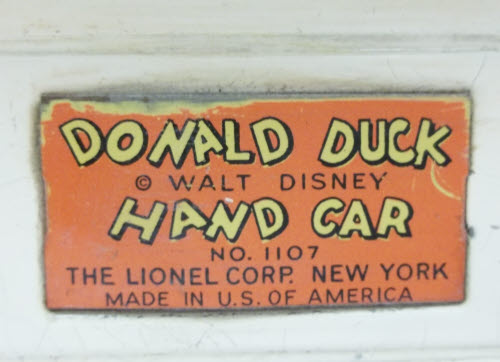 Lionel 1107 O Vintage Donald Duck & Pluto Handcar
