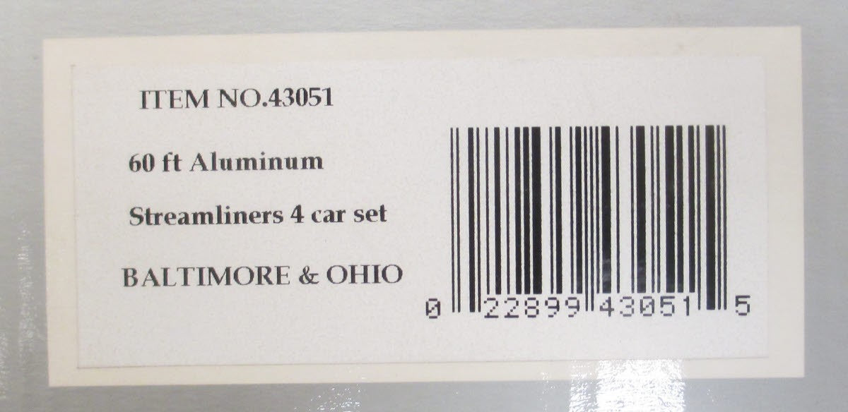 Williams 43051 O Gauge Baltimore & Ohio 60 Ft. Streamline Passenger Car 4-Pack