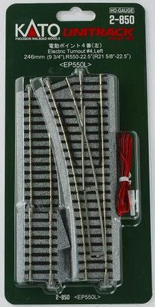 Kato 2-850 HO 9-3/4" #4 Unitrack Left Hand Electric Switch Turnout